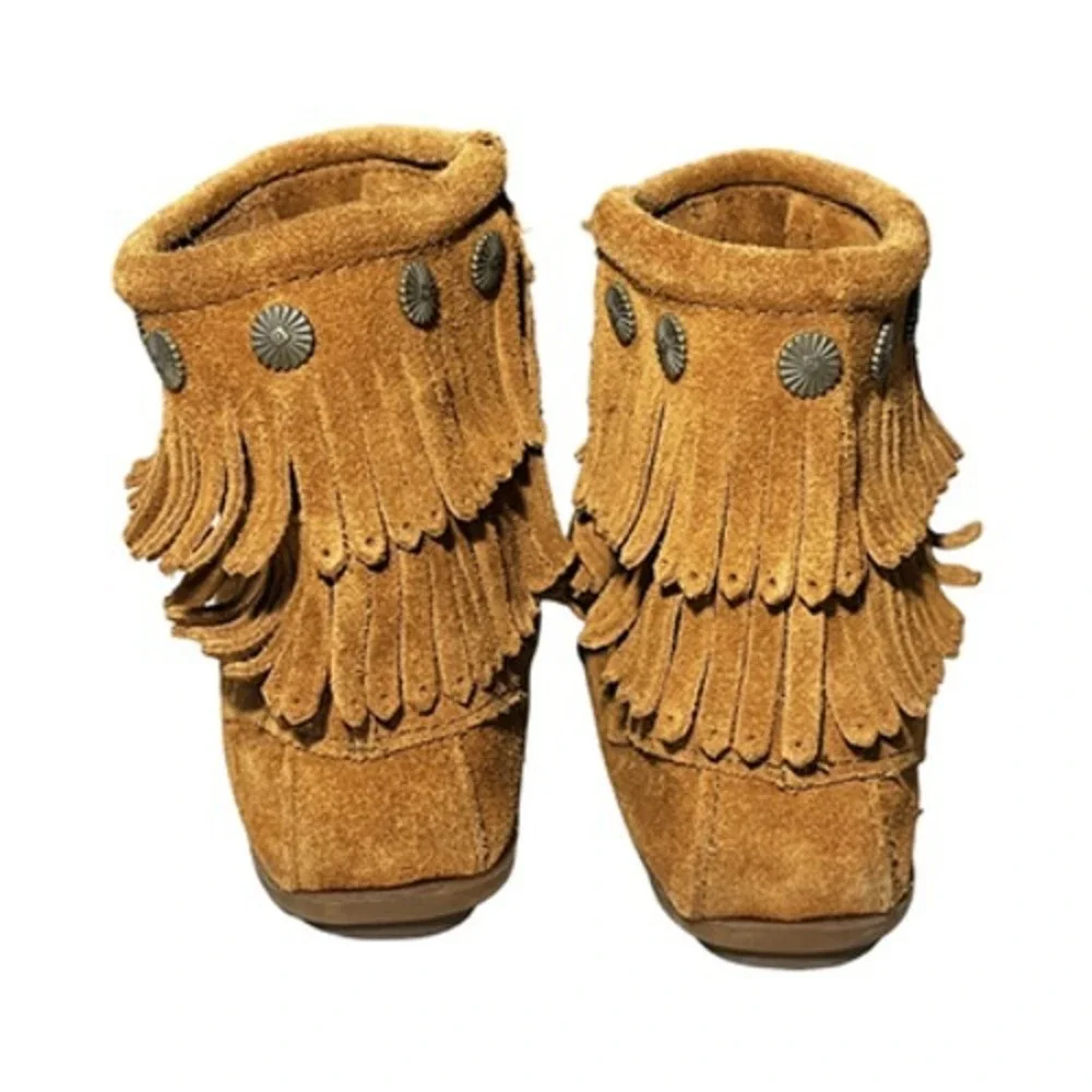 Minnetonka Boots Womens Size 9 Brown Suede Fringe Ankle Moccasin Booties 692